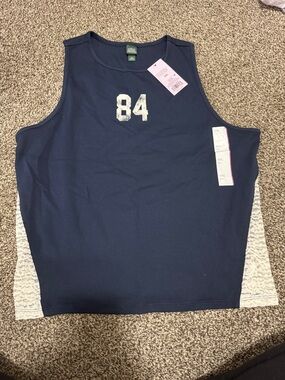 wild fable Navy Blue Tank Top with White Lace Panels and '84' Graphic